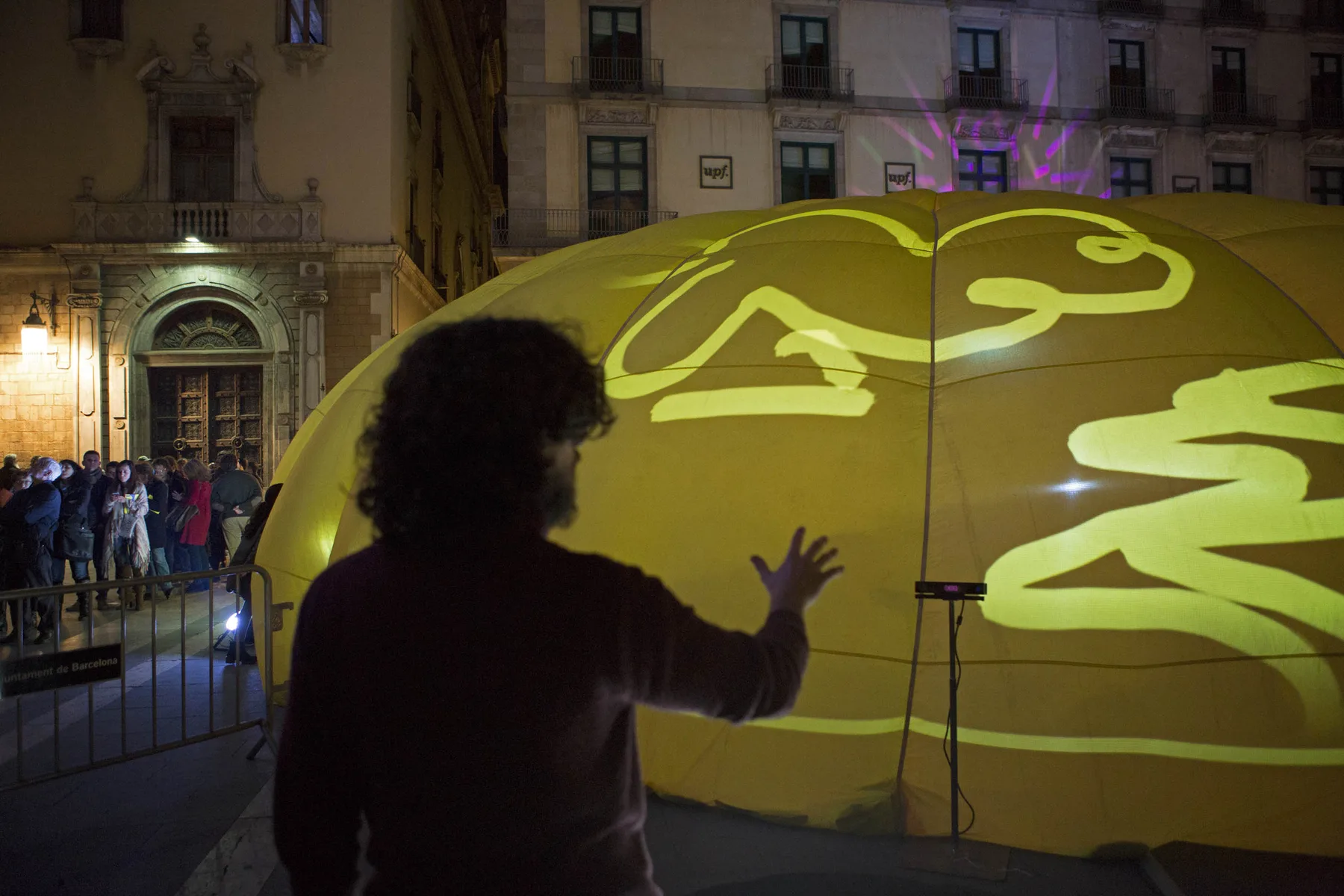 Projection on the igloo fabric during Santa Eulàlia in Barcelona